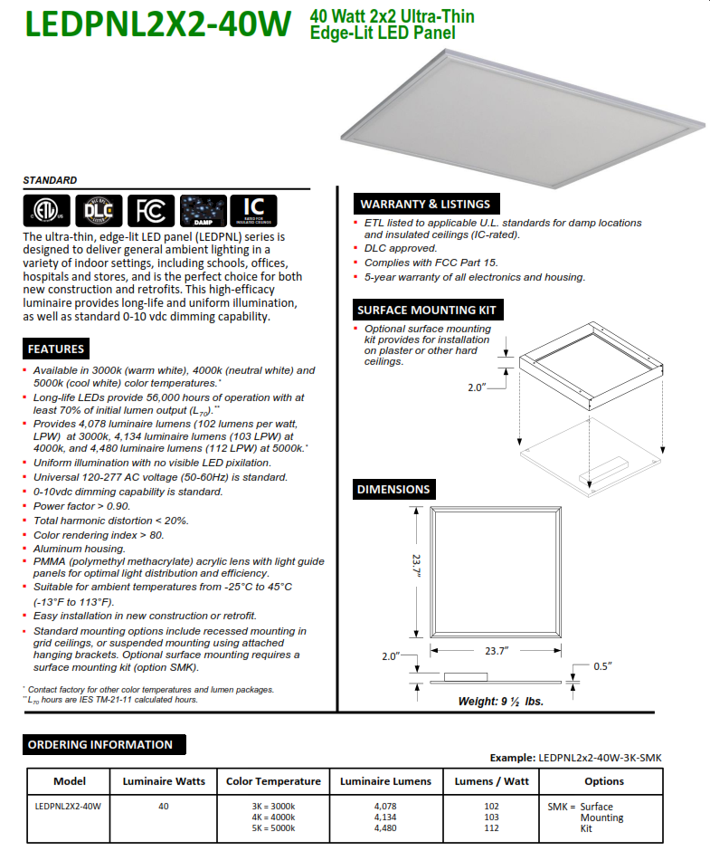 2x2 LED Recessed Flat Panel Light